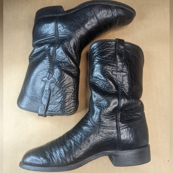 Lucchese Boots men's size 8D Exotic Genuine Black Smooth Ostrich classic Western - Picture 9 of 13